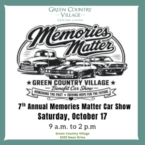 Image with three vintage cars and text above reading Memories Matter. Event is on Saturday October 17