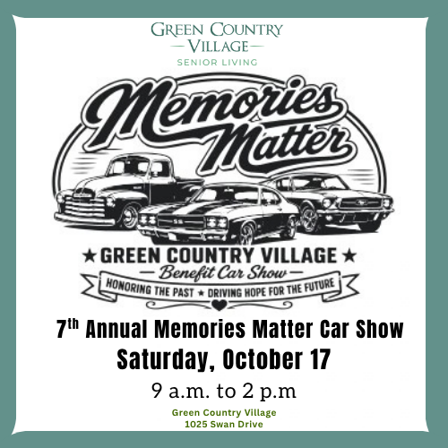 Image with three vintage cars and text above reading Memories Matter. Event is on Saturday October 17